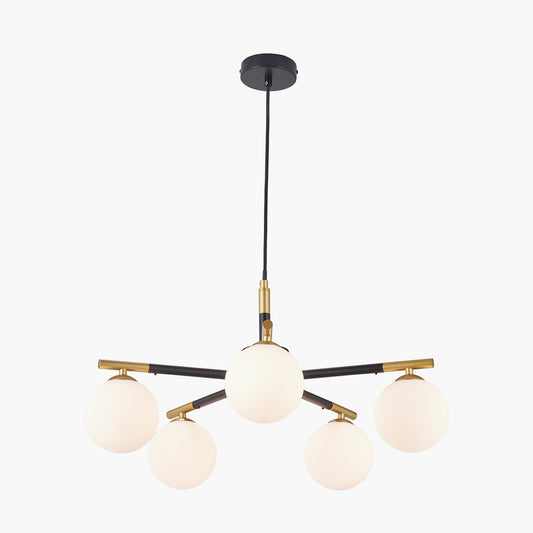 Wanda White Orb and Black Metal 5 Light Pendant