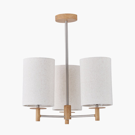 Bonham Natural Wood Veneer and Silver Metal 3 Light Pendant