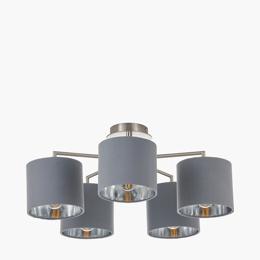 Elin Brushed Silver and Steel Grey 5 Light Pendant