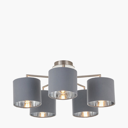Elin Brushed Silver and Steel Grey 5 Light Pendant