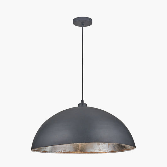 Anders Matt Black and Silver Leaf Metal Dome Pendant