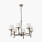 Piero Antique Bronze Metal 6 Arm Pendant with Pelham 15cm White Handloom Tapered Candle Clip Lampshades