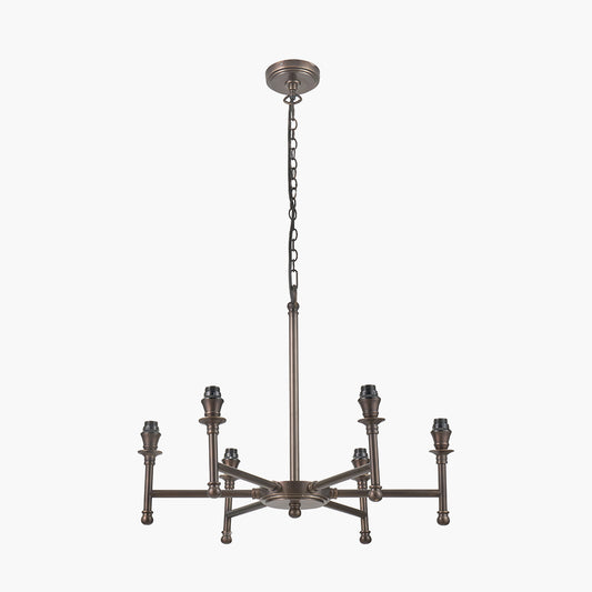 Piero Antique Bronze Metal 6 Arm Pendant with Pelham 15cm White Handloom Tapered Candle Clip Lampshades