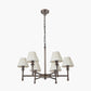 Piero Antique Bronze Metal 6 Arm Pendant with Garbo 15cm Cream Silk Mix Pinch Pleat Tapered Candle Clip Lampshades