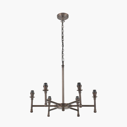 Piero Antique Bronze Metal 6 Arm Pendant with Garbo 15cm Cream Silk Mix Pinch Pleat Tapered Candle Clip Lampshades