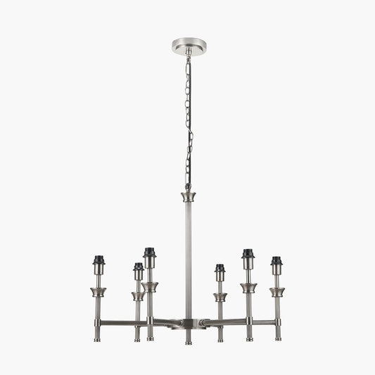 Salvatore Antique Silver Metal 6 Arm Pendant with Pelham 15cm Taupe Handloom Tapered Candle Clip Lampshades