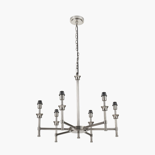 Salvatore Antique Silver Metal 6 Arm Pendant with Pelham 15cm White Handloom Tapered Candle Clip Lampshades