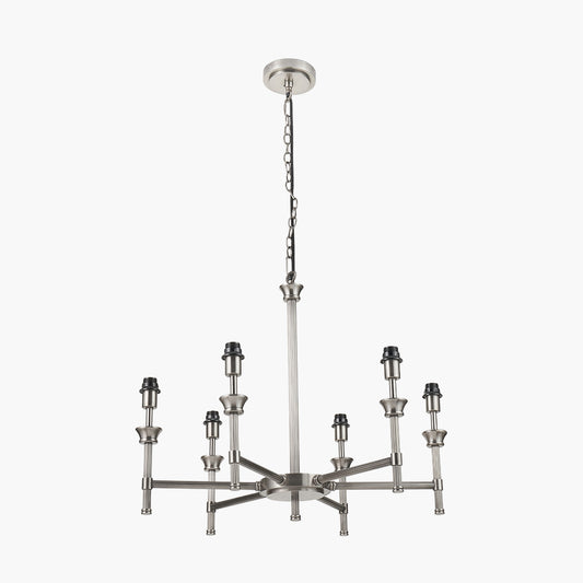 Salvatore Antique Silver Metal 6 Arm Pendant with Vienna 14cm Taupe Chevron Tall Taper Mushroom Pleat Candle Clip Lampshade