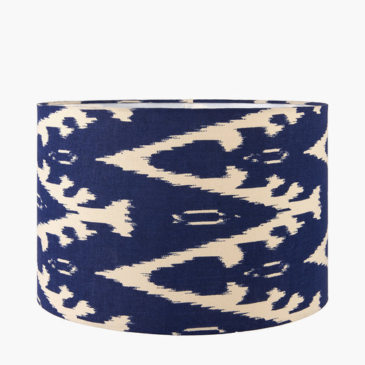 Lars 35cm Ocean Blue Ikat Patterned Cylinder Lampshade