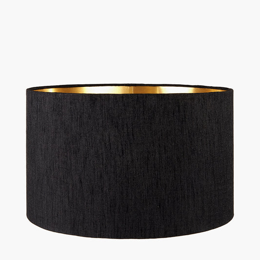 Stellan 35cm Black Slubbed  Silk Mix Gold Lined Cylinder Lampshade