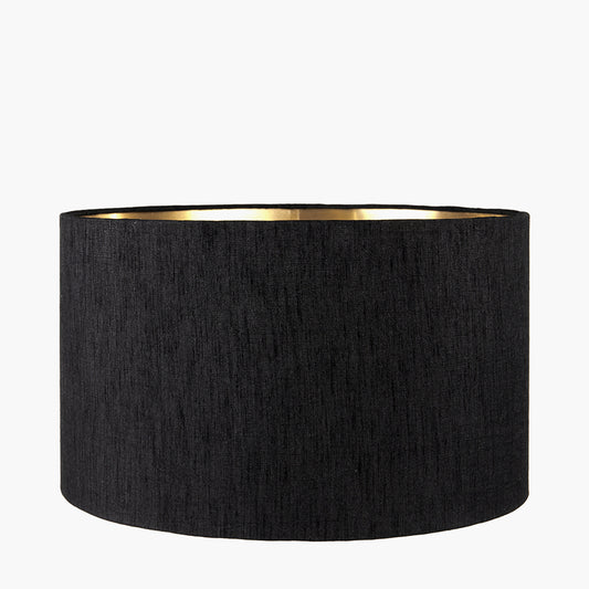 Stellan 40cm Black Slubbed Silk Mix Gold Lined Cylinder Lampshade