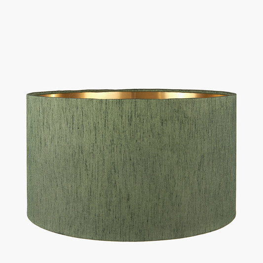 Stellan 45cm Green Slubbed Silk Mix Gold Lined Cylinder Lampshade