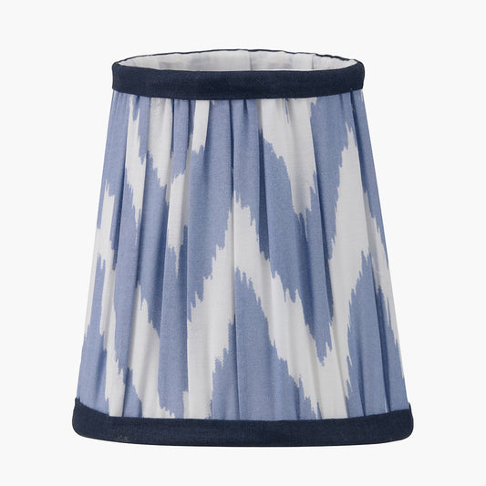 Kamilah 14cm Blue Chevron Patterned Mushroom Pleat Tall Tapered Candle Clip Lampshade