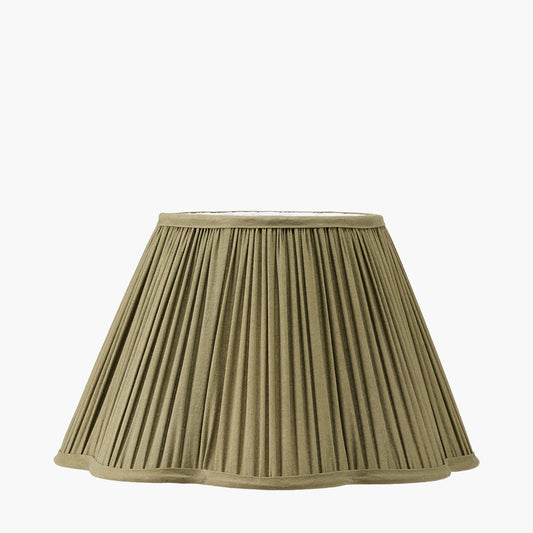 Malia 35cm Olive Green Mushroom Pleat Scalloped Tapered Lamp Shade