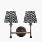 Piero Antique Bronze Metal Double Wall Light with Vienna 16cm Black Chevron Mushroom Pleat Lampshade