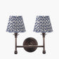 Piero Antique Bronze Metal Double Wall Light with Vienna 16cm Blue Chevron Mushroom Pleat Lampshade