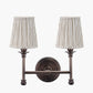 Piero Antique Bronze Metal Double Wall Light with Thiago 14cm Natural Stripe Mushroom Pleat Tall Tapered Candle Clip Lampshade