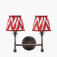 Piero Antique Bronze Metal Double Wall Light with Kamilah 16cm Red Chevron Patterned Mushroom Pleat Tapered Lamp Shade