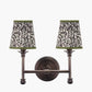Piero Antique Bronze Metal Double Wall Light with Ornella 14cm Green Floral Design Mushroom Pleat Tall Tapered Candle Clip Lampshade