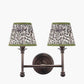 Piero Antique Bronze Metal Double Wall Light with Ornella 16cm Green Floral Design Mushroom Pleat Tapered Lamp Shade