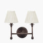 Piero Antique Bronze Metal Double Wall Light with Garbo 15cm Cream Silk Mix Pinch Pleat Tapered Candle Clip Lampshade