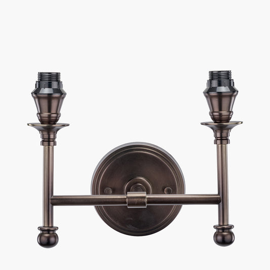 Piero Antique Bronze Metal Double Wall Light with Garbo 15cm Cream Silk Mix Pinch Pleat Tapered Candle Clip Lampshade
