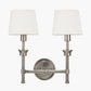 Salvatore Antique Silver Metal Double Wall Light with Pelham 15cm White Handloom Tapered Candle Clip Lampshades