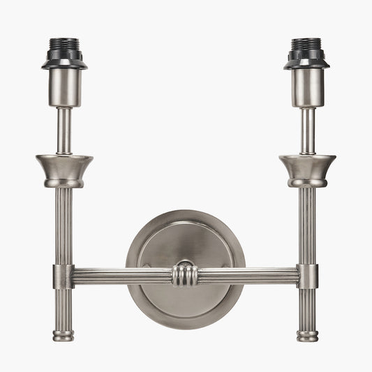Salvatore Antique Silver Metal Double Wall Light with Pelham 15cm White Handloom Tapered Candle Clip Lampshades