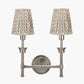 Salvatore Antique Silver Metal Double Wall Light with Vienna 14cm Taupe Chevron Tall Taper Mushroom Pleat Candle Clip Lampshade