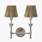 Salvatore Antique Silver Metal Double Wall Light with Malia 18cm Olive Green Mushroom Pleat Scalloped Tapered Lamp Shade