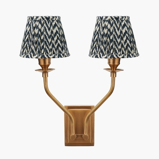 Tatiana Antique Brass Metal Double Wall Light with Vienna 16cm Black Chevron Mushroom Pleat Lampshade