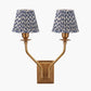 Tatiana Antique Brass Metal Double Wall Light with Vienna 16cm Blue Chevron Mushroom Pleat Lampshade