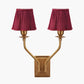 Tatiana Antique Brass Metal Double Wall Light with Malia 18cm Mulberry Red Mushroom Pleat Scalloped Tapered Lamp Shade