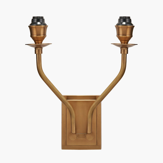 Tatiana Antique Brass Metal Double Wall Light with Garbo 15cm Cream Silk Mix Pinch Pleat Tapered Candle Clip Lampshades