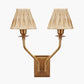 Tatiana Antique Brass Metal Double Wall Light with Garbo 15cm Gold Silk Mix Pinch Pleat Tapered Candle Clip Lampshades