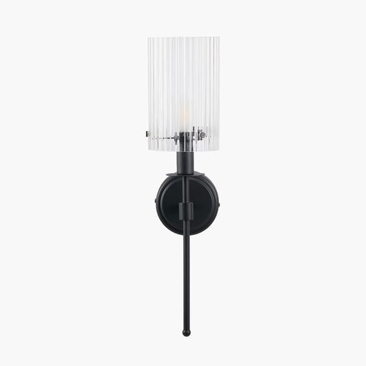 Clara Ribbed Glass Black Metal Cylinder Wall Light