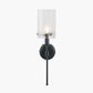 Clara Ribbed Glass Black Metal Cylinder Wall Light