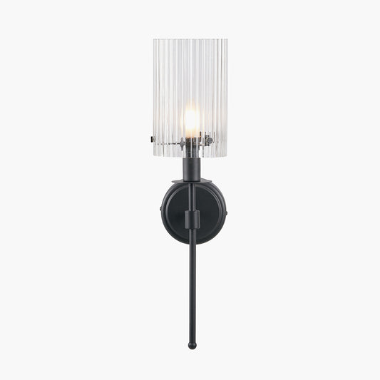 Clara Ribbed Glass Black Metal Cylinder Wall Light