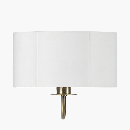 Seraphine Matt Antique Brass Metal and White Cotton Mix Scallop Half Shaded Wall Light