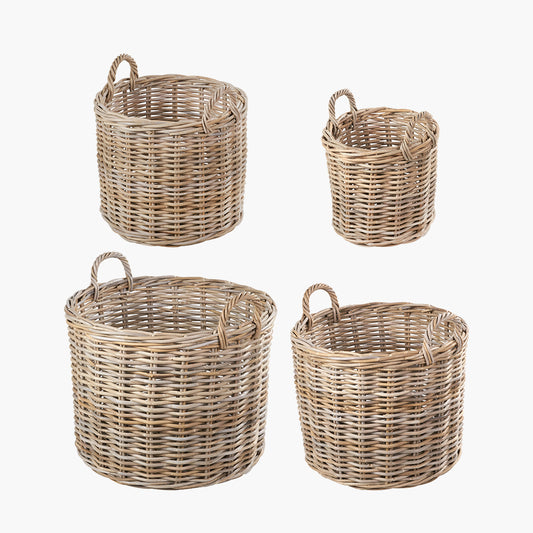 Tobs S/4 Grey Kubu Rattan Round Log Baskets