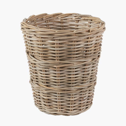 Tobs Grey Kubu Rattan Round Waste Paper Bin