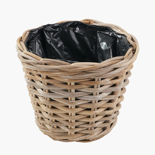 Tobs Indoor Outdoor Grey Kubu Rattan Round Basket Planter