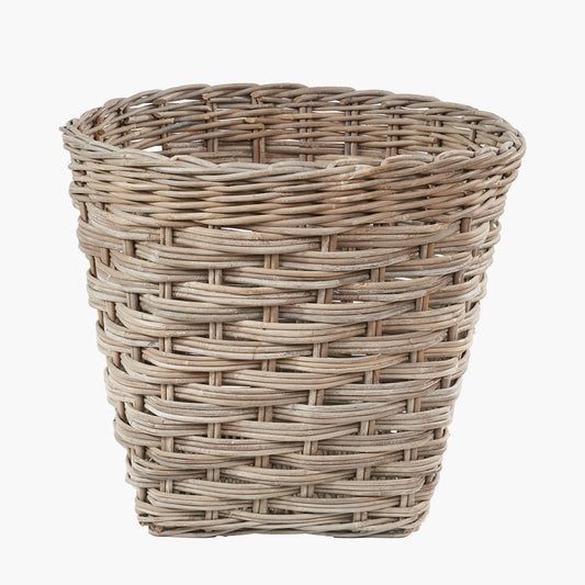 Tobs Grey Kubu Rattan Round Storage Basket with Square Base