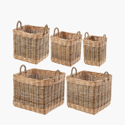 Tobs S/5 Grey and White Kubu Rattan Square Storage Baskets