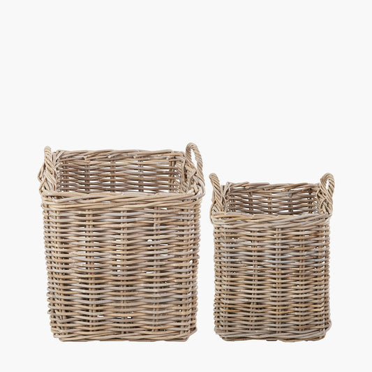Tobs S/2 Grey Rattan Square Log Baskets