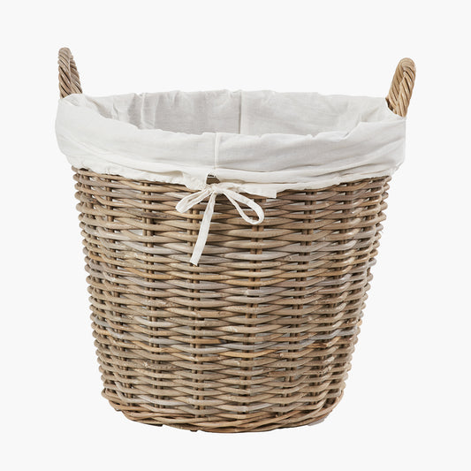 Tobs Grey Kubu Rattan Lined Round Basket