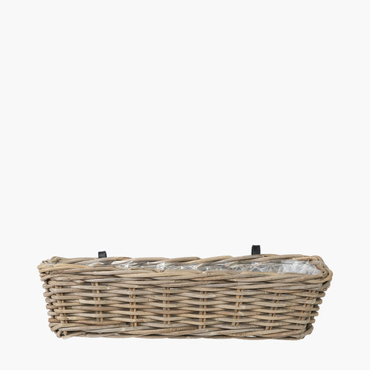 Tobs Indoor Outdoor Grey Kubu Rattan Wall Hanging Trough - Large