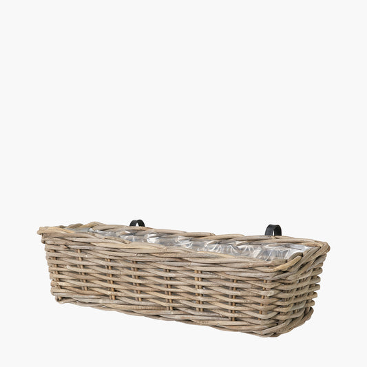 Tobs Indoor Outdoor Grey Kubu Rattan Wall Hanging Trough - Large