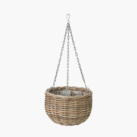 Tobs Indoor Outdoor Grey Kubu Rattan Round Hanging Basket - Large