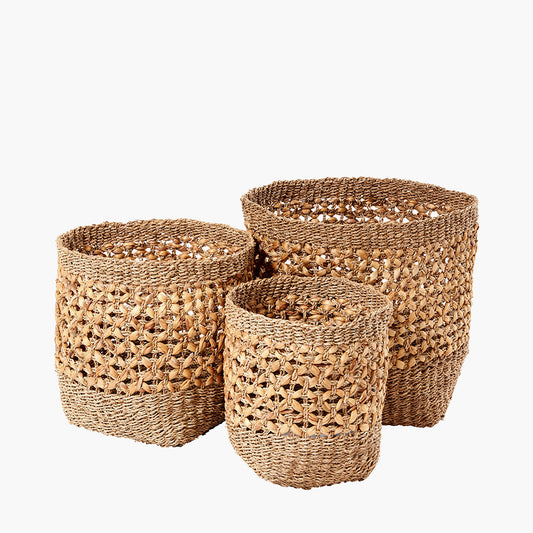 Tobs S/3 Seagrass and Water Hyacinth Natural Tall Round Baskets